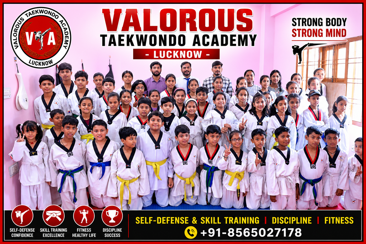 Valorous Taekwondo Academy tournament winners showcasing gold medals and trophies