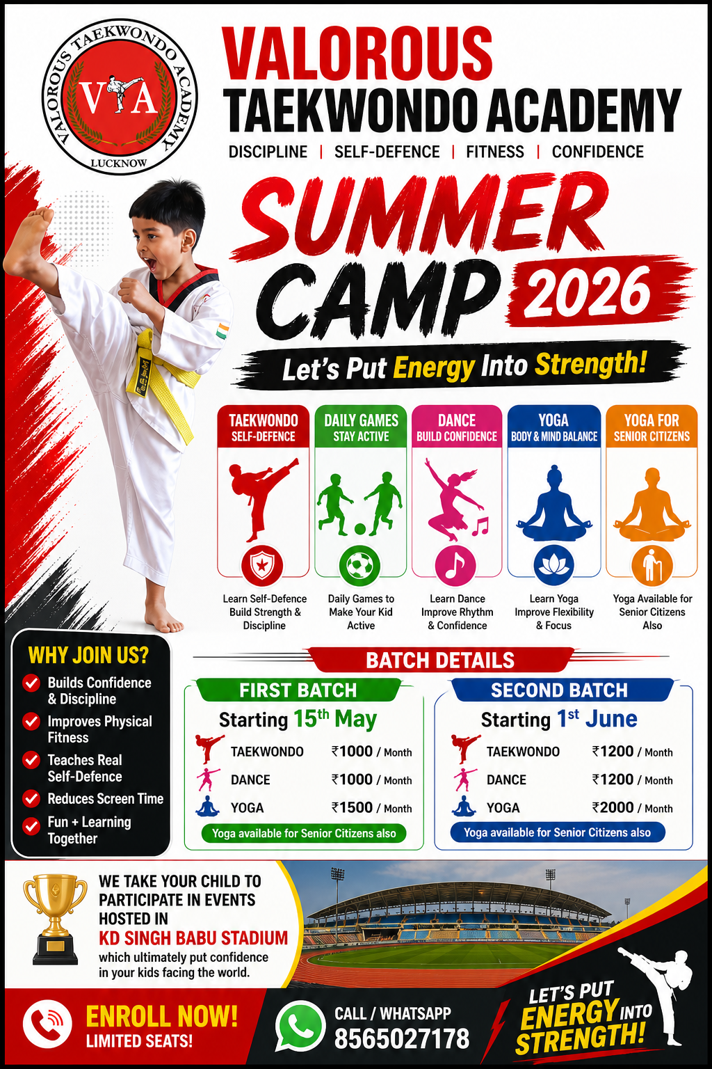 Kids physical agility and flexibility training at Valorous Taekwondo Academy Aliganj
